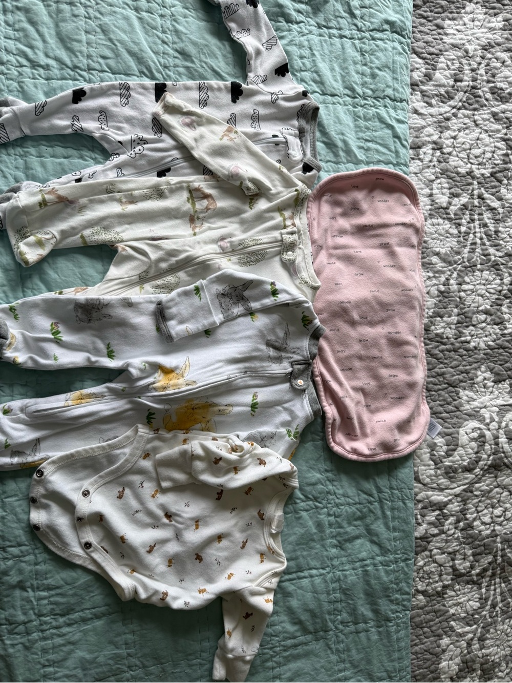 5 Piece Newborn Bundle Mixed Sleepwear Set with Burp Cloth | various brands